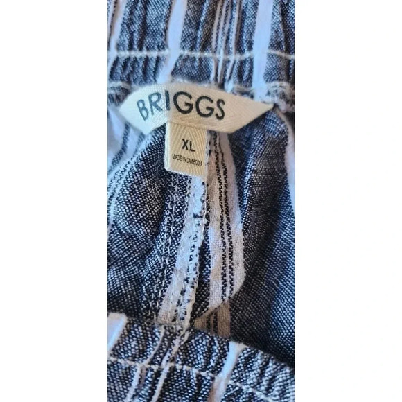 NWT Briggs Pants Women's Size XL Gray White Striped Wide Leg Pull On Linen Blend - Picture 5 of 11